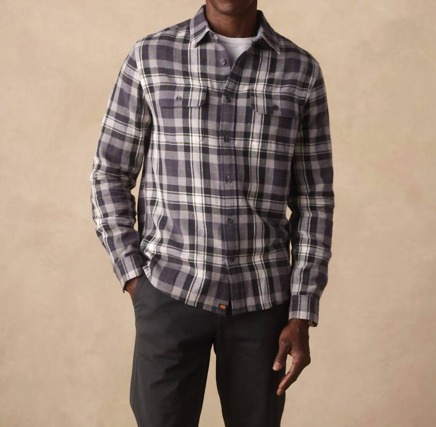 The Normal Brand Knitted Mountain Overshirt in grey plaid - men's jacket