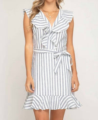 She + Sky - Ruffled Striped Woven Dress