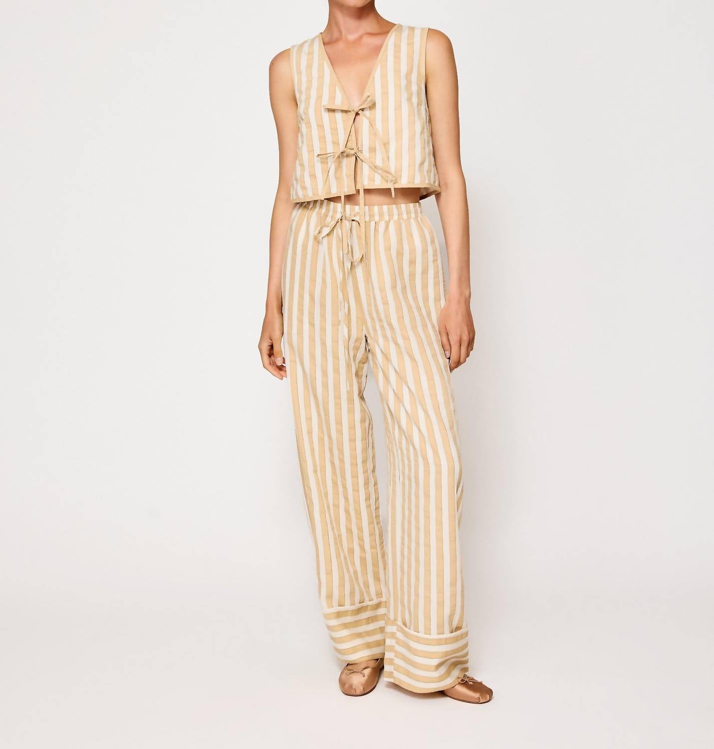 line and dot Kamari Tie Detailed Top in ecru taupe - women's shirt