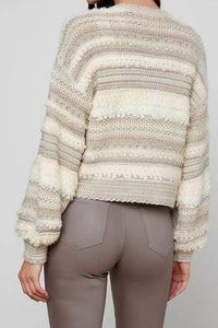 L'Agence Harriet Long Blouson Sleeves Cardigan in natural multi - women's cardigan - detail view