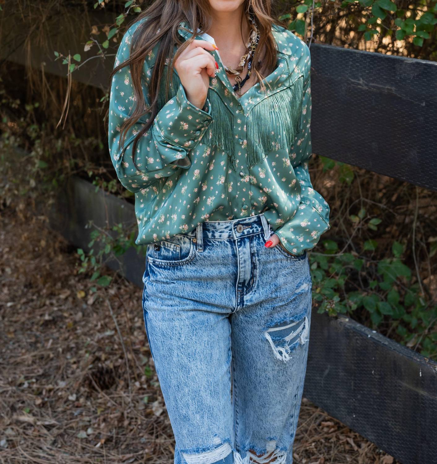 Fate KAE FRINGE SHIRT in green - women's blouse