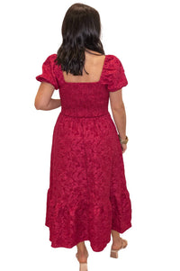 In February - Timeless Elegance Floral Jackerd Puff Sleeve Midi Dress