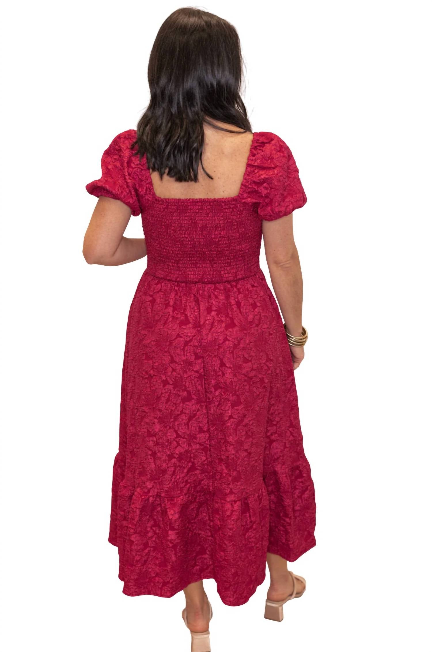 In February - Timeless Elegance Floral Jackerd Puff Sleeve Midi Dress