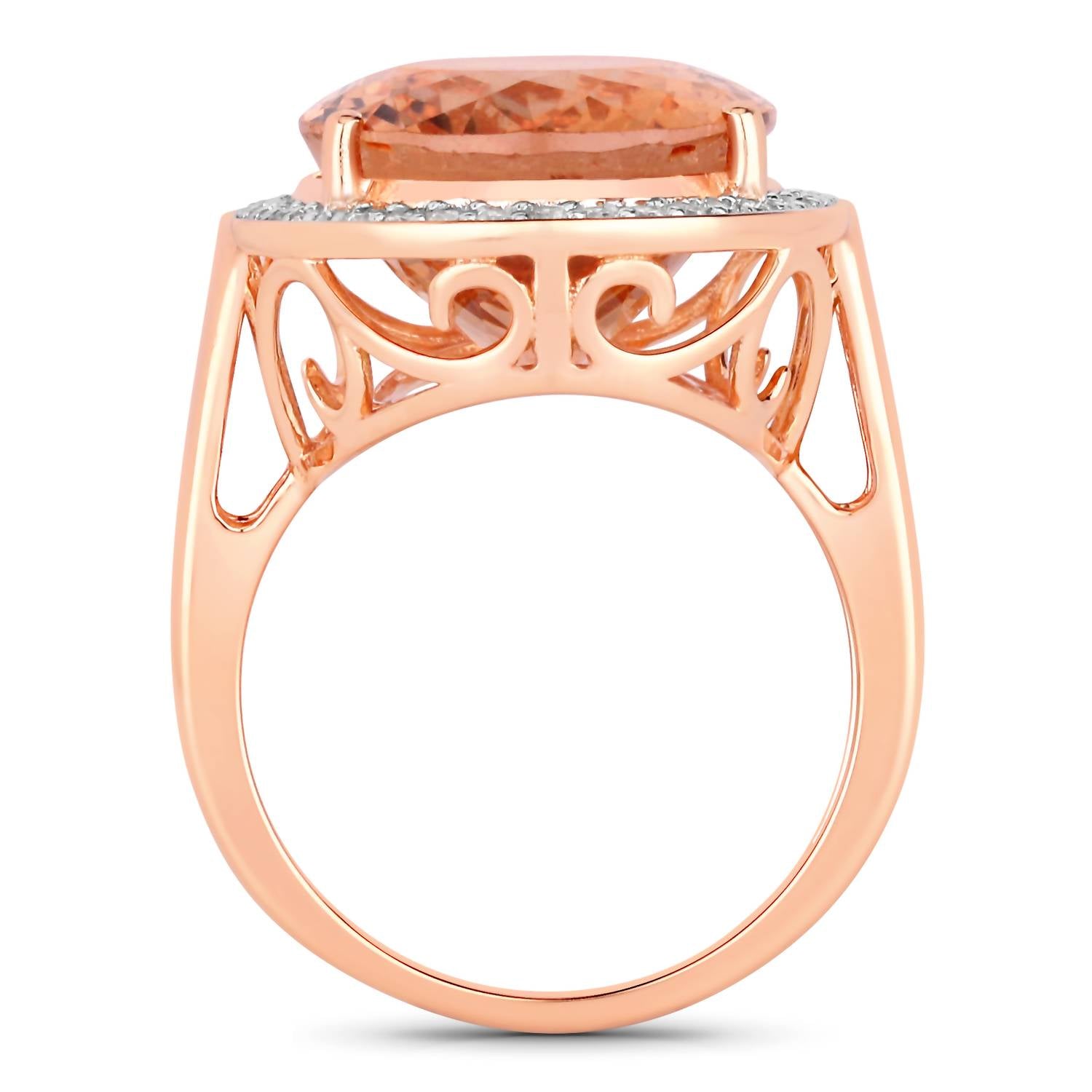 Diana M Jewels Women's Oval Natural Peach Morganite Fashion Ring (15.09 Ct) - Grand in 14k rose gold - women's jewelry - detail view