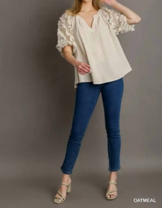 Umgee - Floral Lace Sleeve Shirt