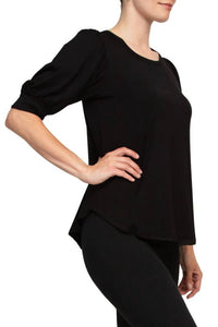 Joan Vass - Short Shirred Sleeve Shirttail Hem Blouse