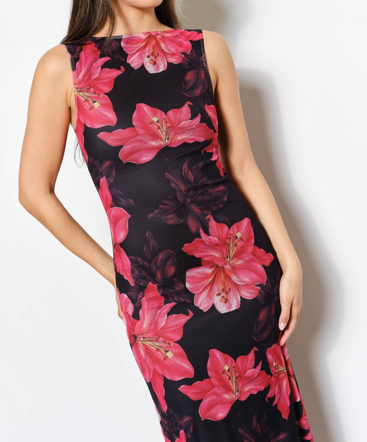 Pretty Garbage - Lanai Hibiscus Open Back Mesh Maxi Dress