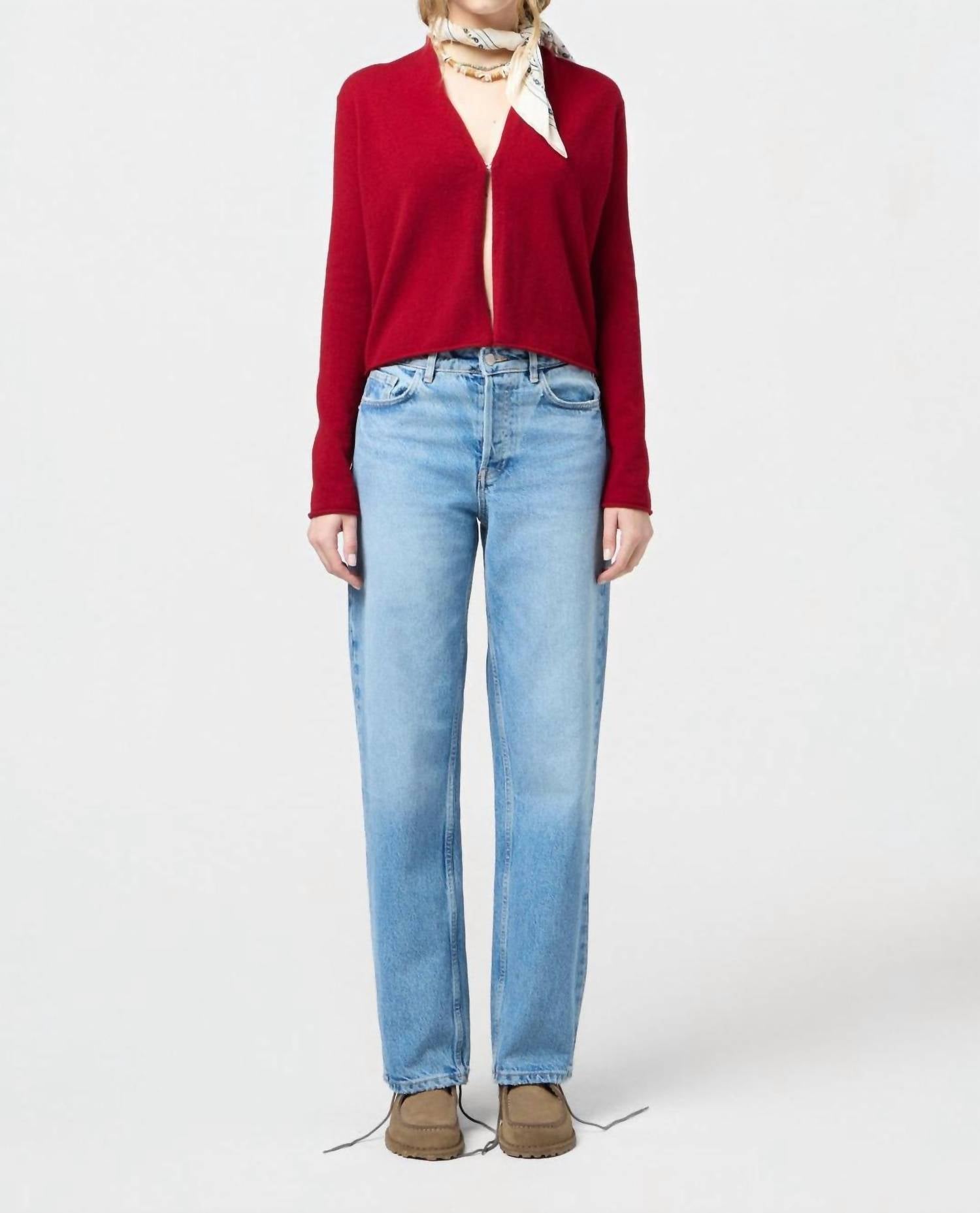 Guest In Residence Stealth Hook Front Cardigan in residence stealth hook front cardigan in ruby - women's cardigan