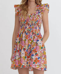 Entro - Blooming Beauty Mini Dress with Ruffle Detail And Smocked Bodice