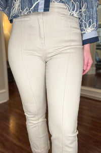 Multiples Pin Tuck Flare Leg Crop Jean in beige - women's jeans - alternate view