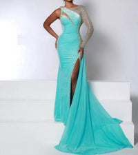 Johnathan Kayne One Shoulder Open Back Evening Gown in sky blue - women's dress