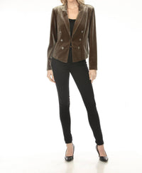 Joseph Ribkoff Double-breasted Velvet Blazer Jacket in khaki - women's jacket - view 6