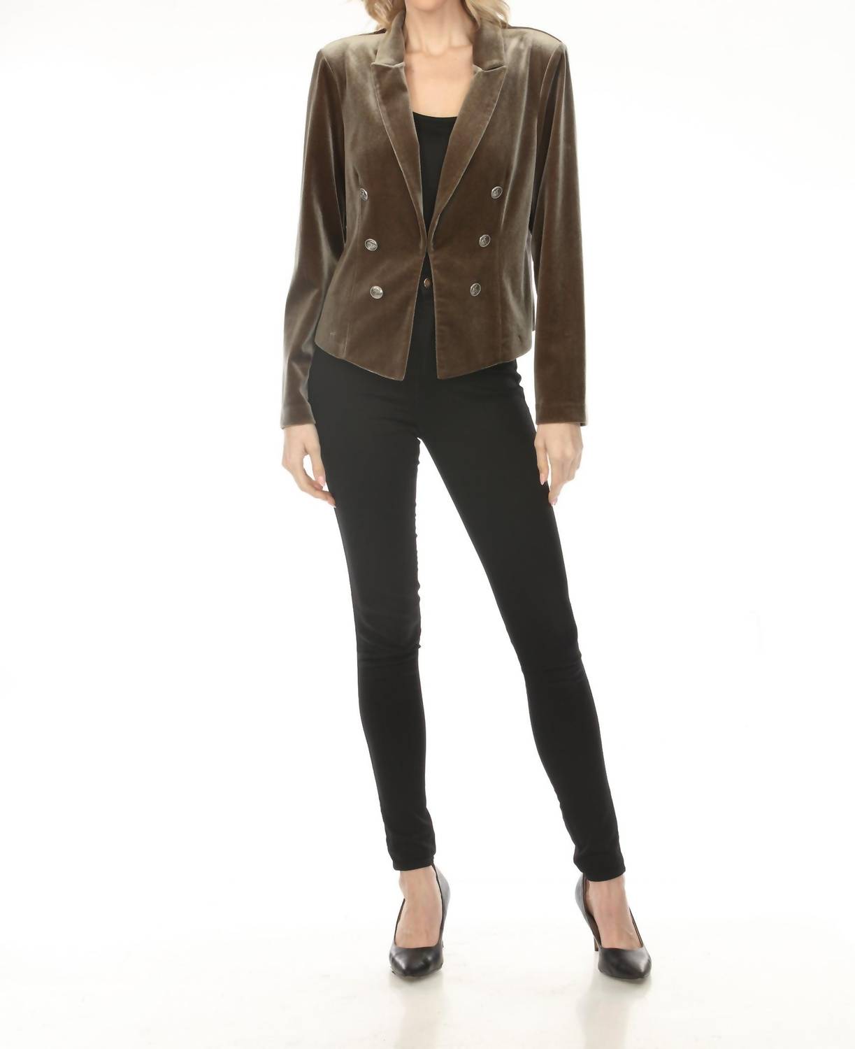 Joseph Ribkoff Double-breasted Velvet Blazer Jacket in khaki - women's jacket - view 6