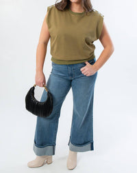 THML Studded Sleeveless Top in olive green - women's blouse