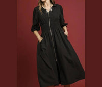 Umgee - Smocked Waist Zip Midi Dress