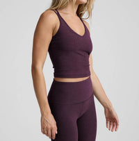 BEYOND YOGA Spacedye Get Across Tank Top in eggplant purple heather - women's tank top - detail view