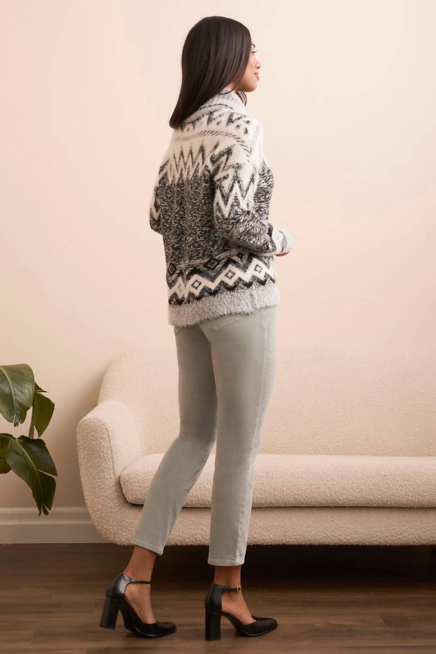 Tribal - Fuzzy Yarn Intarsia Turtleneck Sweater