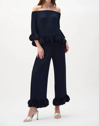Joseph Ribkoff Lightweight Pleated Wide Leg Pants in midnight blue - women's pants - view 4
