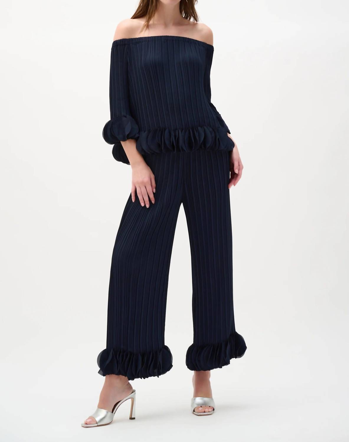 Joseph Ribkoff Lightweight Pleated Wide Leg Pants in midnight blue - women's pants - view 4
