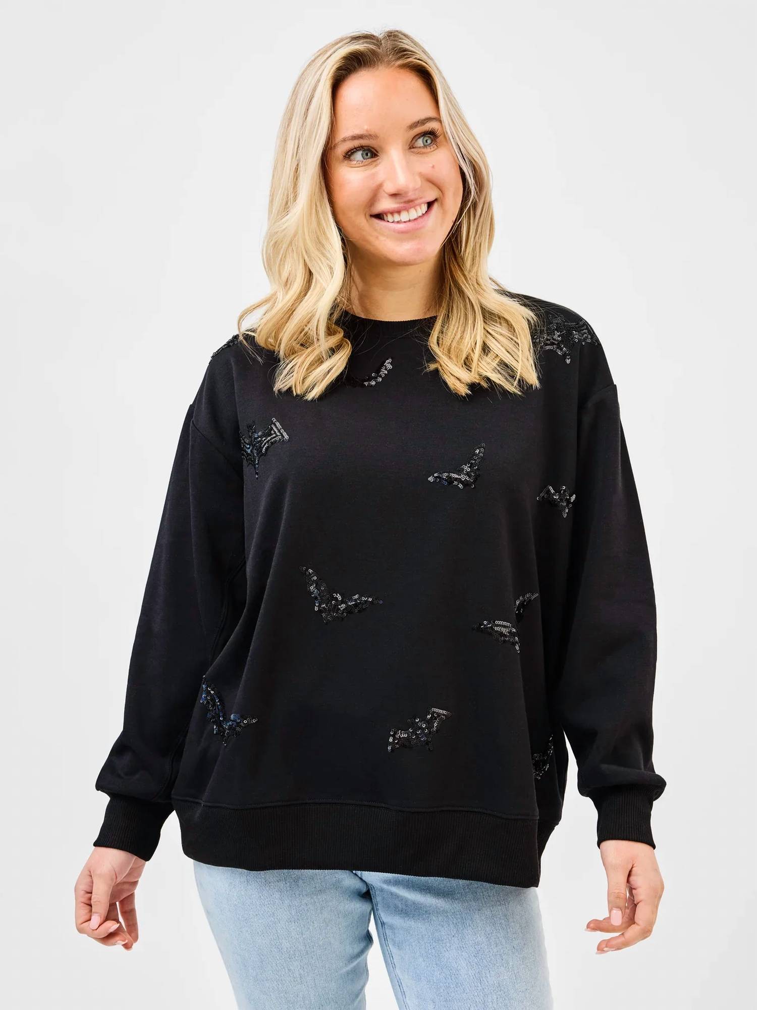 Mary Square - Sarah Sequin Bats Embellished Sweatshirt