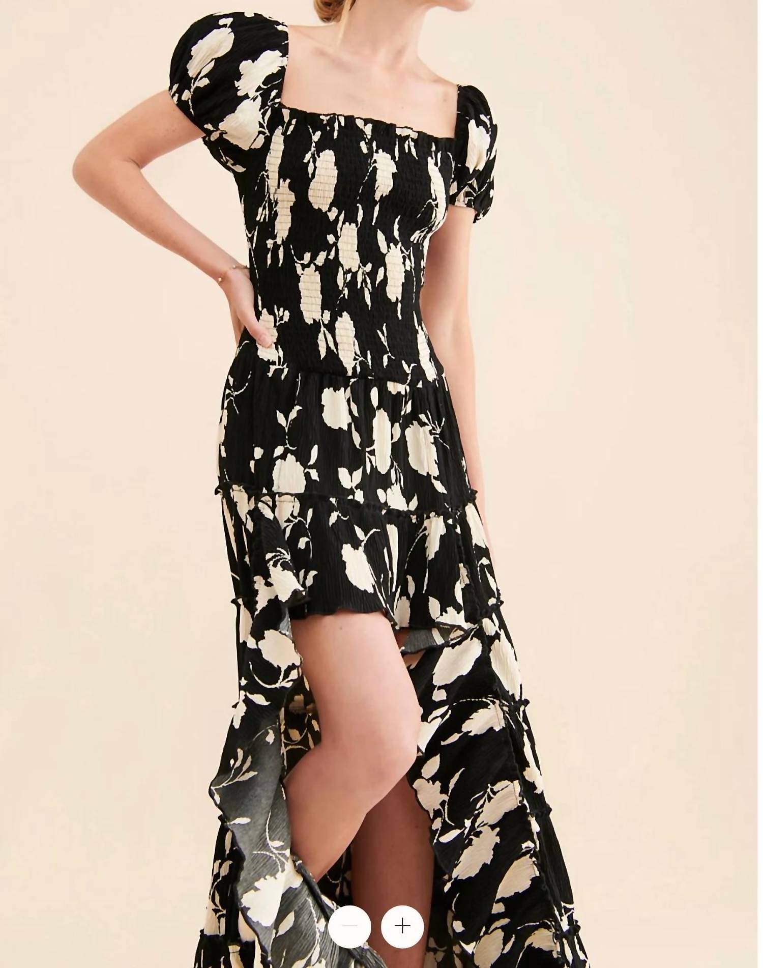 Muche & Muchette Sakura Hi-low Ruffled Floral Dress in black ivory - women's dress - view 4