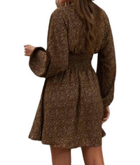 Shiying - Balloon Sleeve Smocked Waist Dress