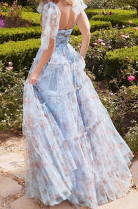 Andrea & Leo Couture Layered Tulle Gown in blue - women's dress - detail view