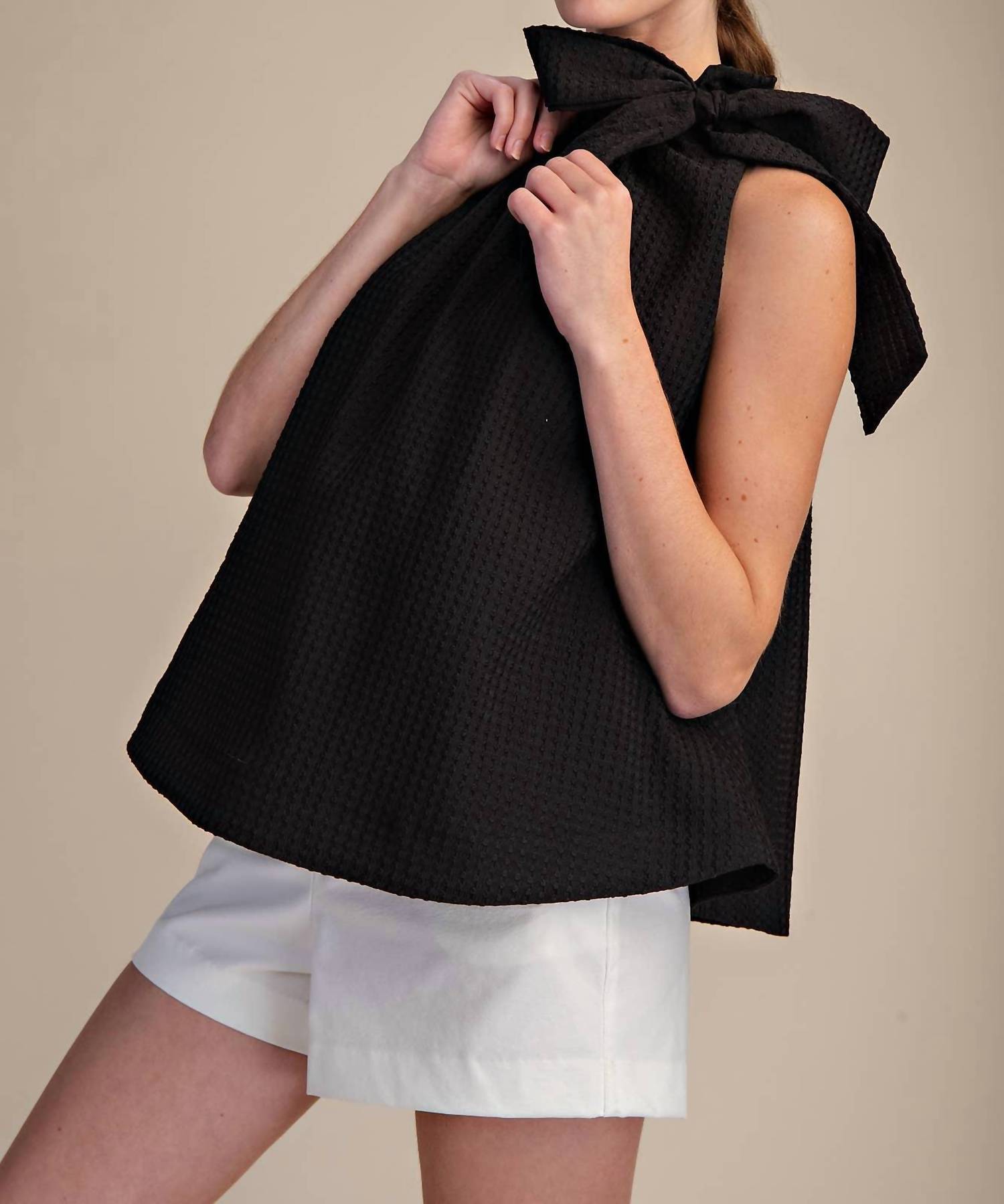 Glam - Ruffle Neck Tie Sleeveless Top