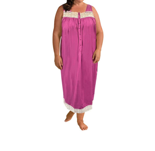 On The Plus Side - Ultra Soft Lace Trim Sleeveless Nightgown - Plus