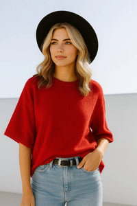 Sewn And Seen - Short Sleeve Relaxed Sweater Top