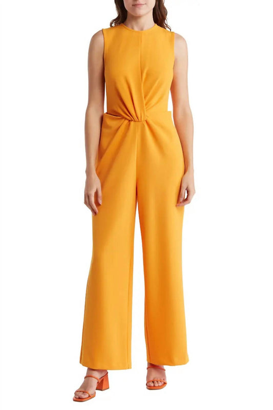 Nicole Miller - Round Neck Twist Front Solid Stretch Crepe Jumpsuit