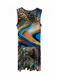 Bali Corp. Women's Printed Sleeveless Mini Dress in brown royal yellow - women's dress - detail view