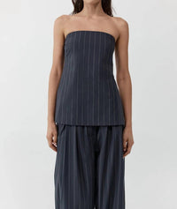 St. Agni STRAPLESS ROULEAU TIE TOP in ink stripe - women's shirt