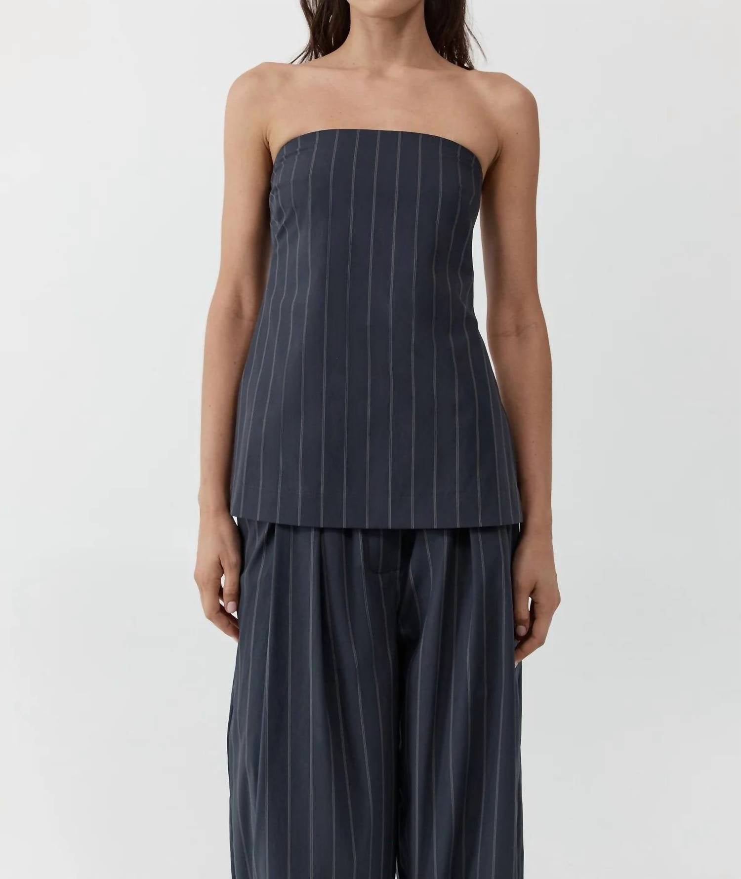 St. Agni STRAPLESS ROULEAU TIE TOP in ink stripe - women's shirt