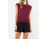 THML Metal Button Shoulder Sleeveless Top in burgundy - women's blouse - view 5