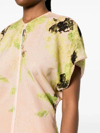 Victoria Beckham - Abstract Print Short Sleeve Drape Shouler Maxi Dress