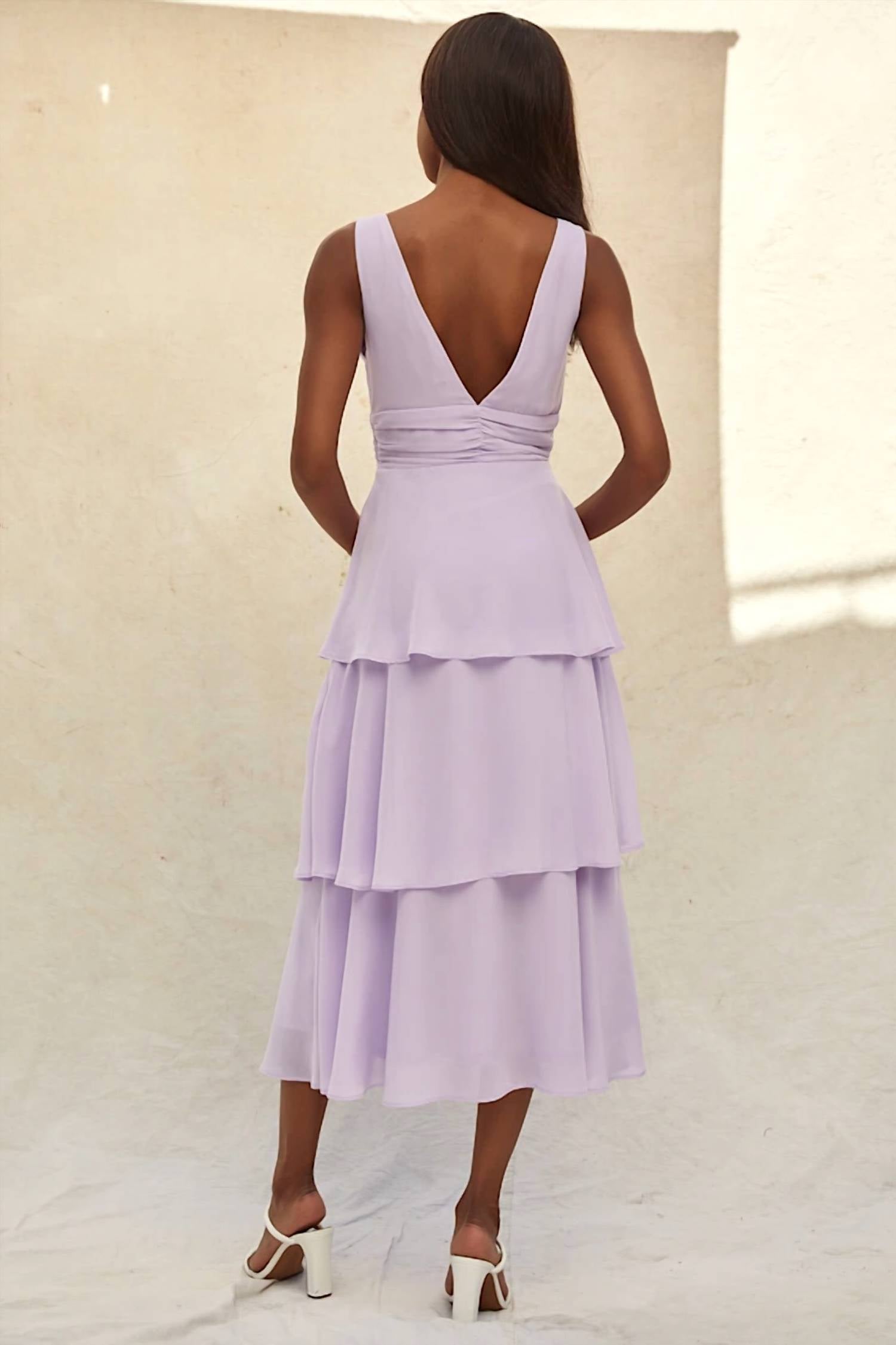Lulus Celebration Time Sleeveless Tiered Midi Dress in lavender - women's dress - alternate view