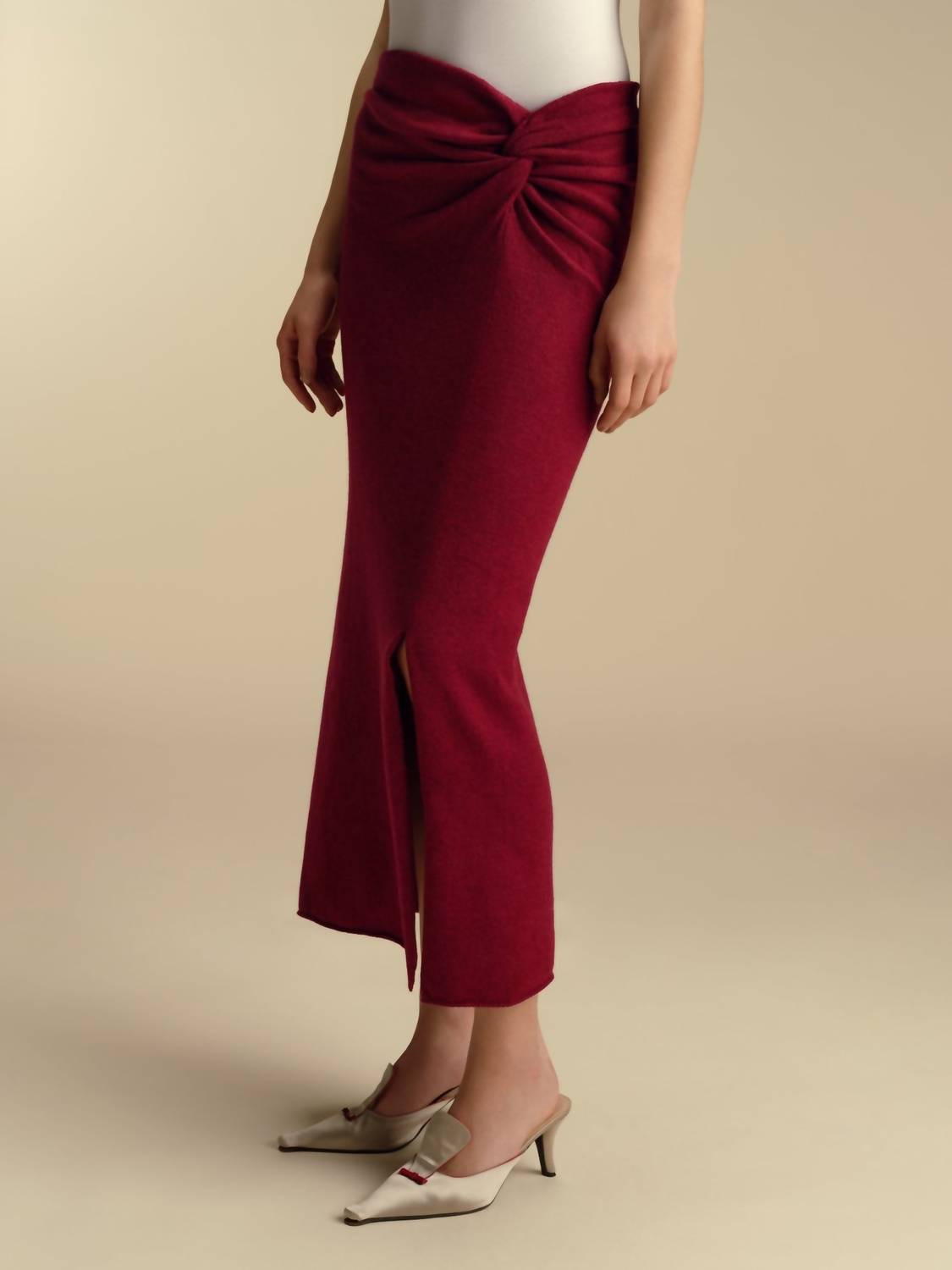 Marina Moscone - Wool Twisted Slit Skirt