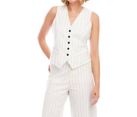 Karen Kane Stripe Button-Up Vest in off white with black - women's tank top