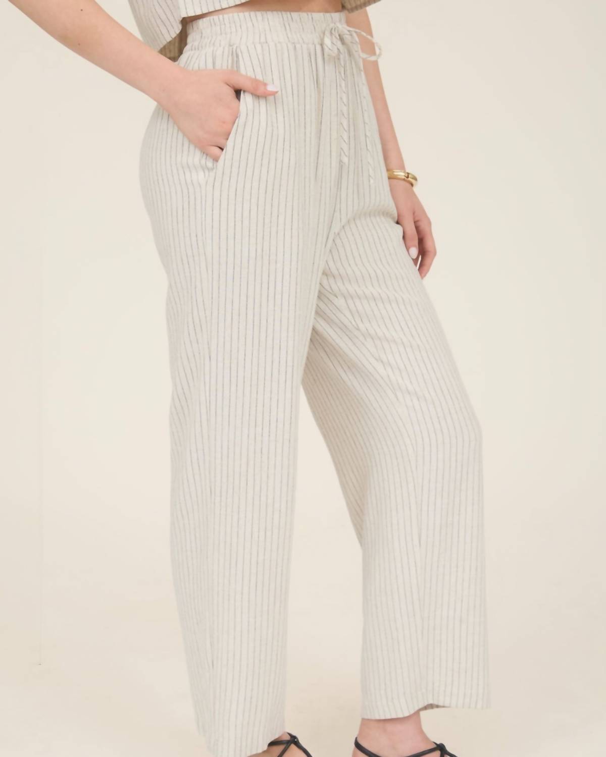 Venti6 - Clair Linen Pinstripe Drawstring Pants