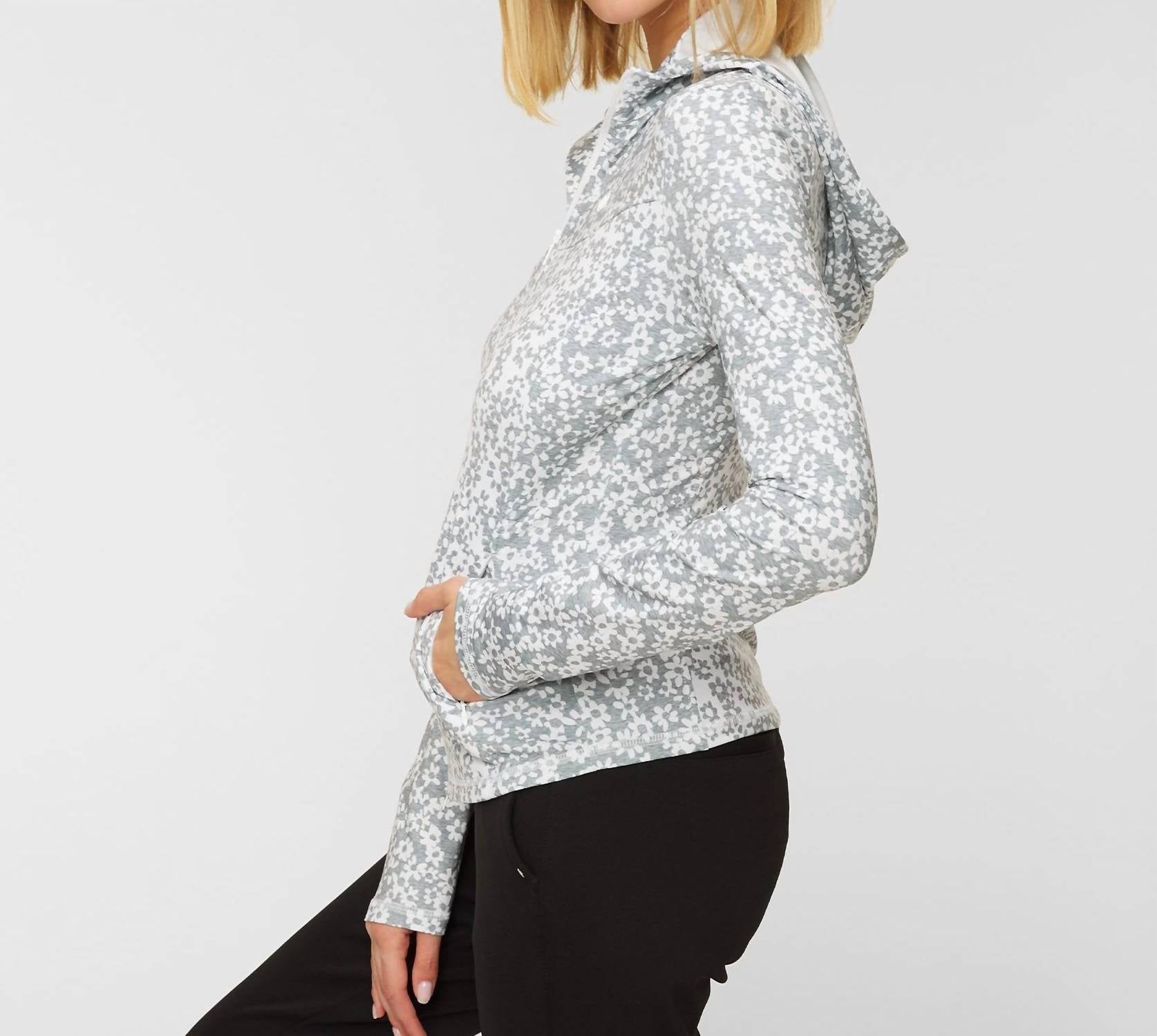 FLORAL PRINT FULL ZIP HOODIE