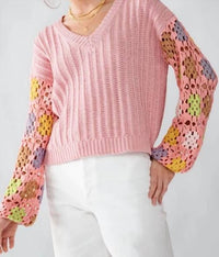 Adora - Crochet Long sleeve knit floral sweater