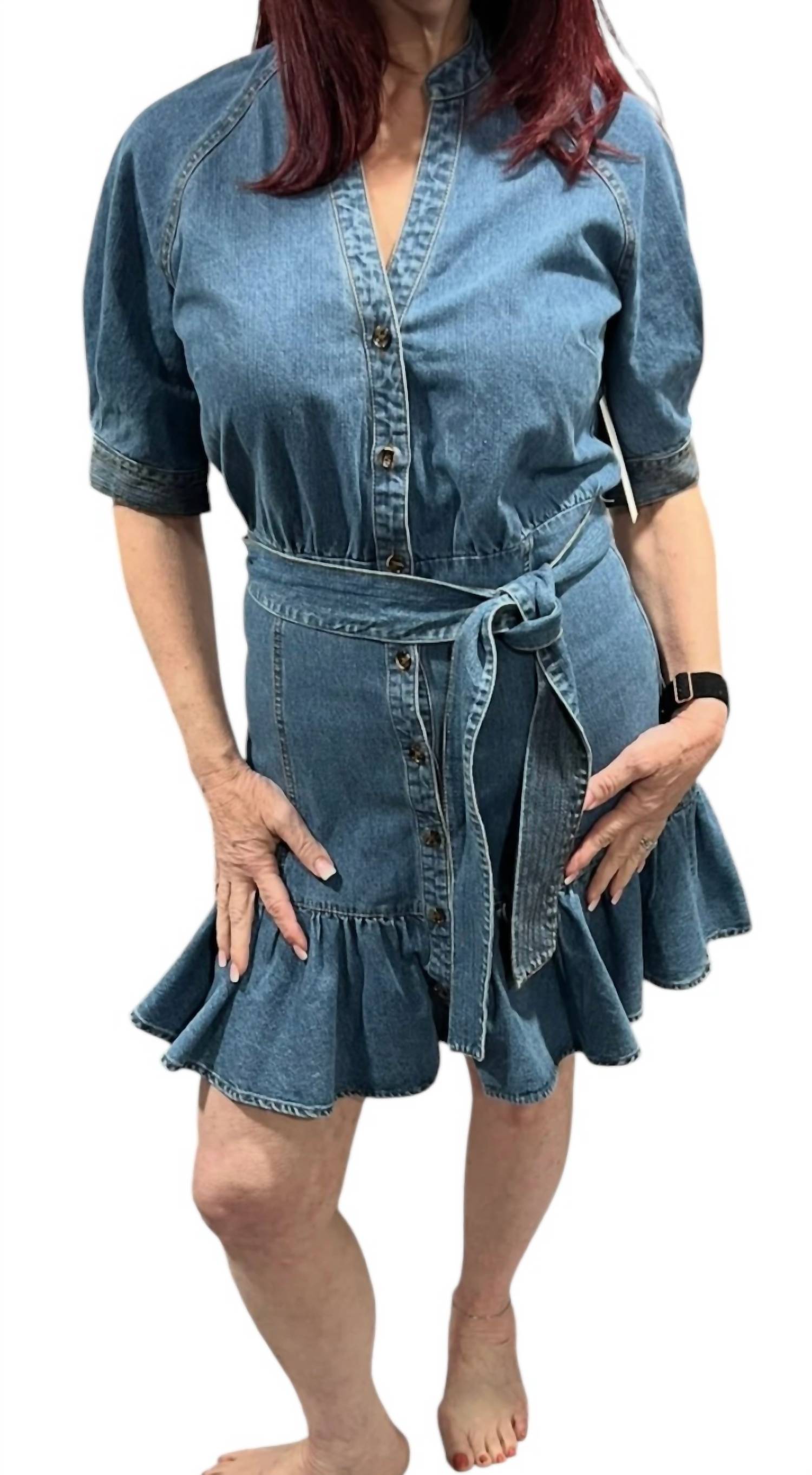 Fate - Short Sleeve Denim Mini Dress