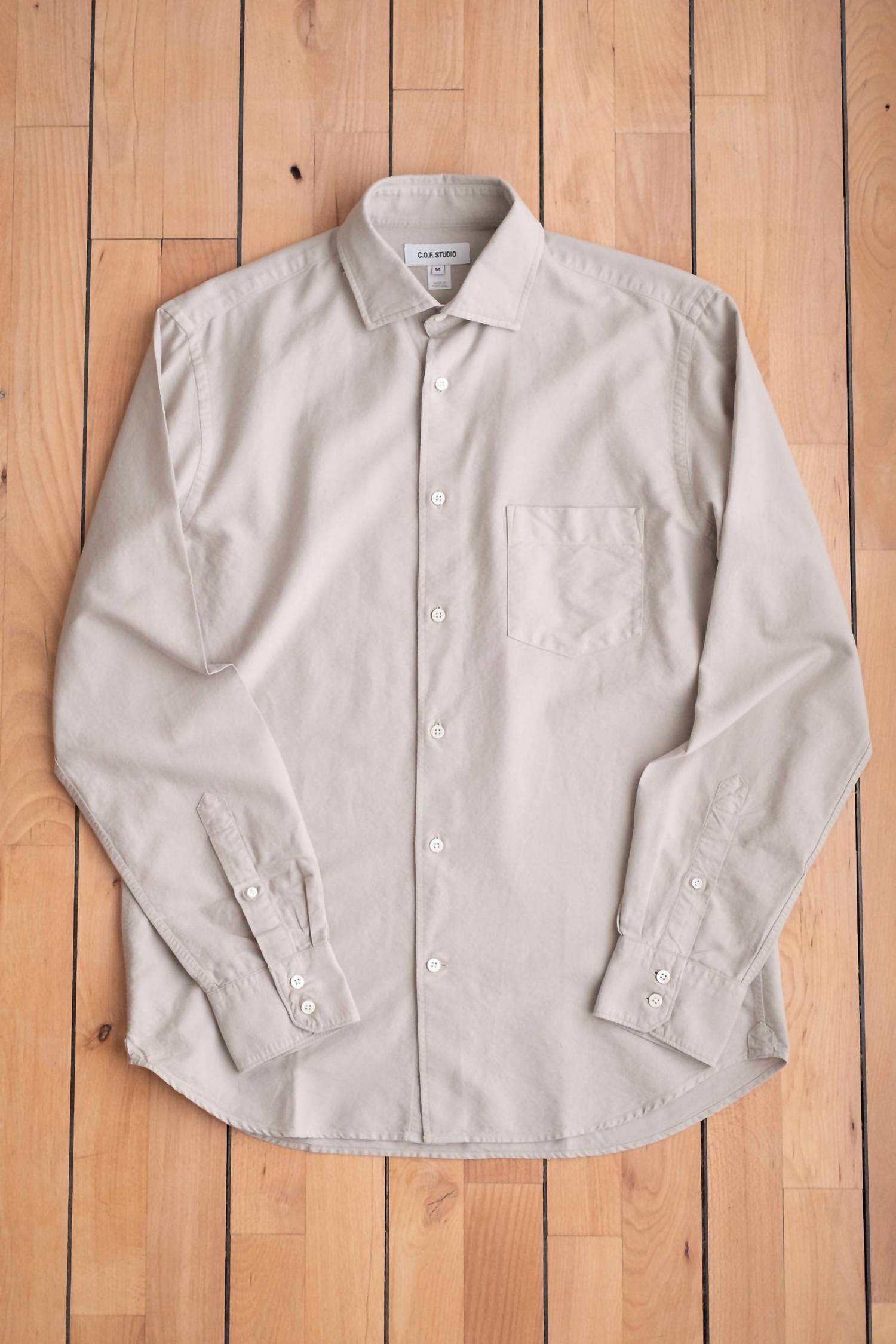 C.O.F. Studio Men's Standard Shirt Oxford Shirt in dyed taupe - men's long sleeve top