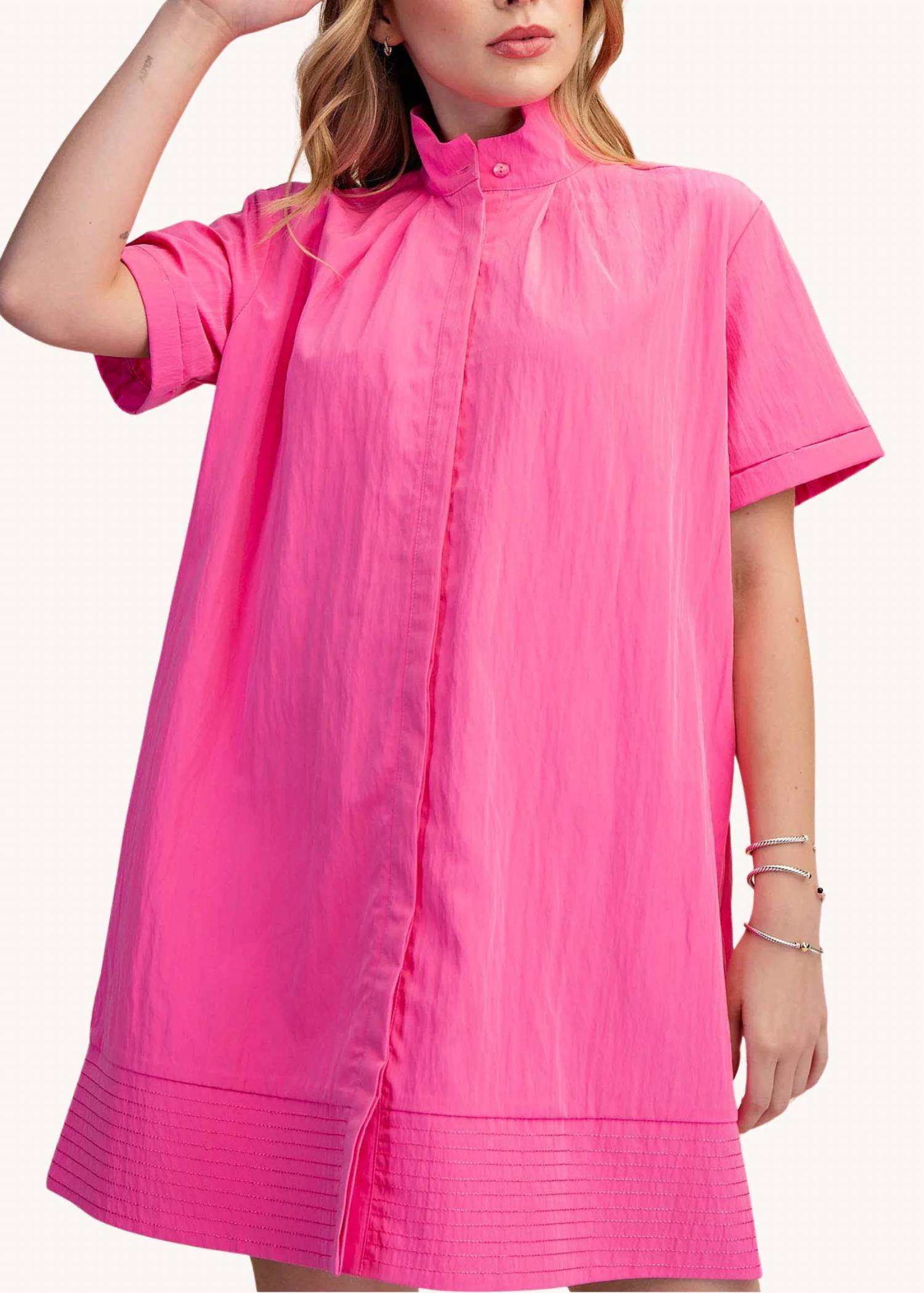 Glam - Chloe Stand Collar Mini Shirt Dress