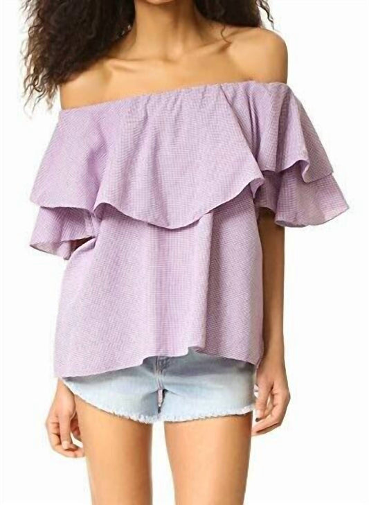 Mlm - Ruffle Berry Gingham Print Off The Shoulder Blouse