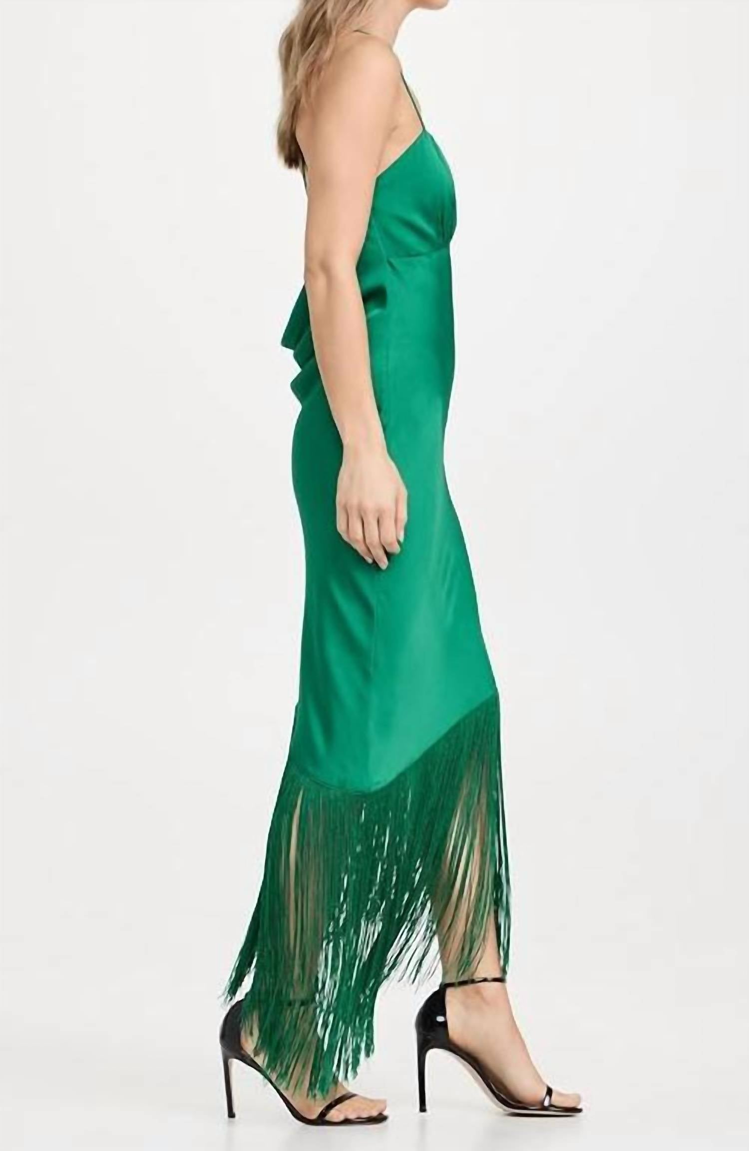Saylor - Haverine Solid Satin Fringe Midi Dress