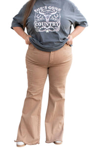 Risen - High Rise Side Slit Flare Jeans Plus Size