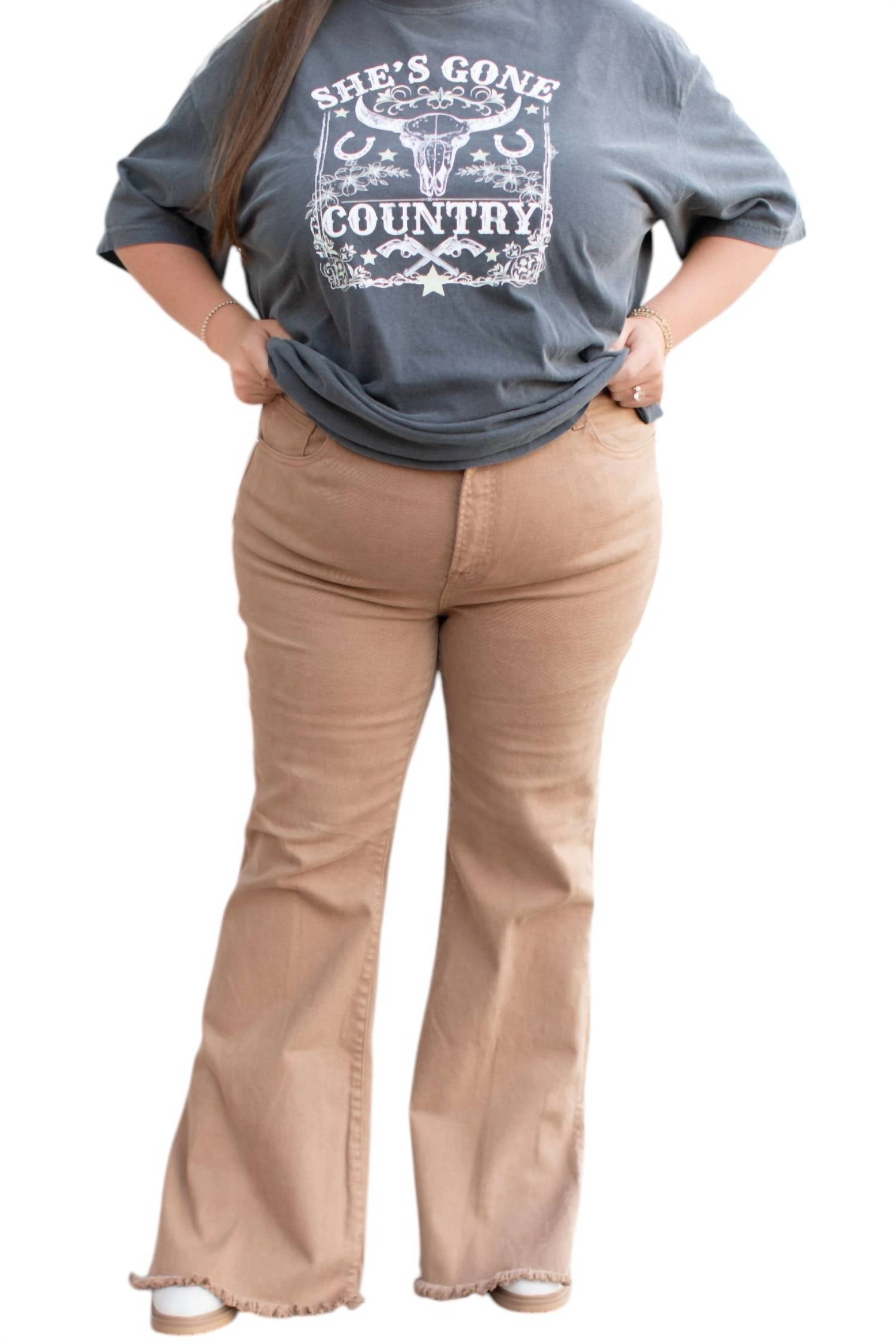 Risen - High Rise Side Slit Flare Jeans Plus Size