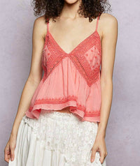 Pol - V-neck Sleeveless Embroidered Woven Top